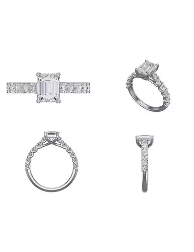 Emerald Solitaire Ring Lucida U shape shared Prongs