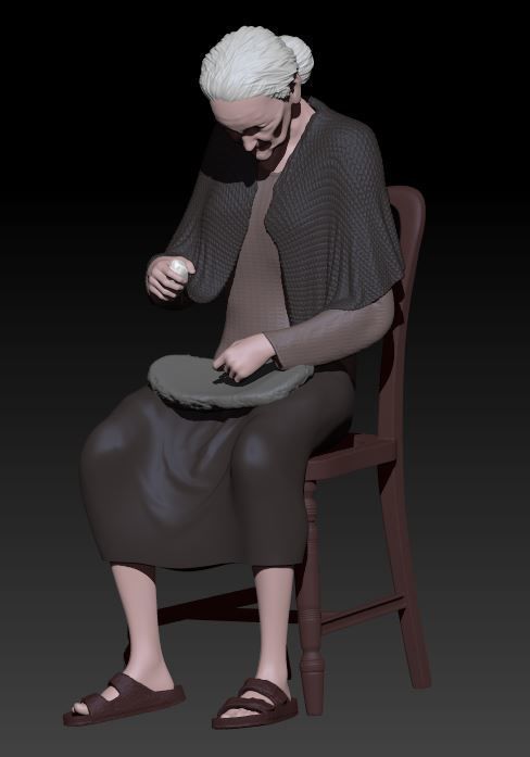 old woman preparing food 3D print model_1