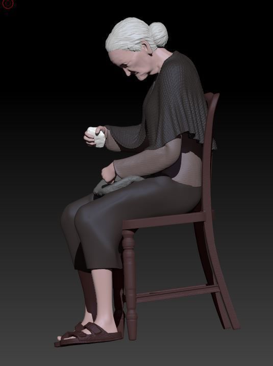 old woman preparing food 3D print model_2