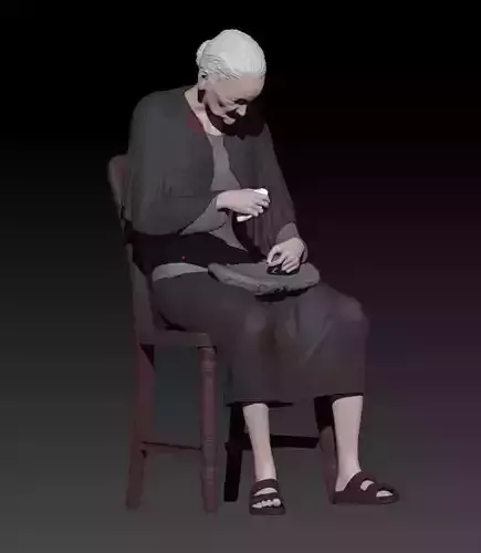 old woman preparing food 3D print model