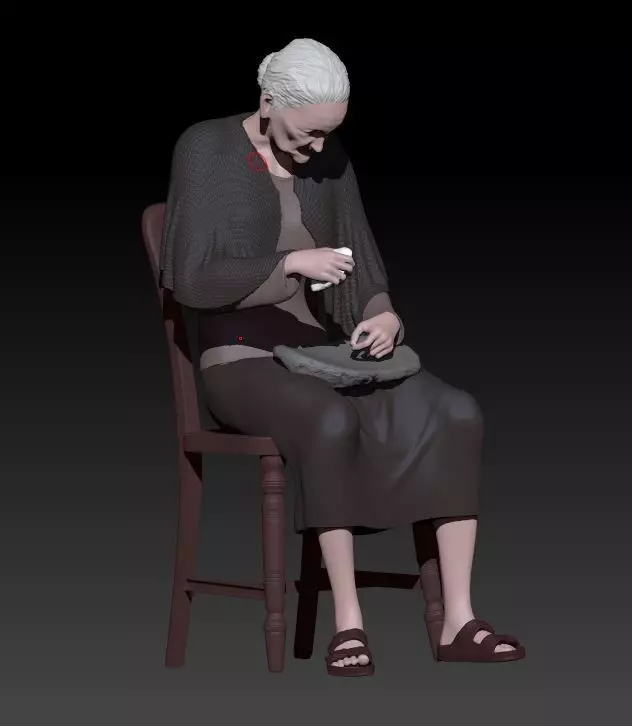 old woman preparing food 3D print model_0