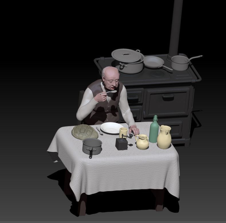 old man eating - kitchen not included 3D print model_1
