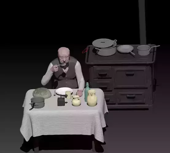 old man eating - kitchen not included 3D print model