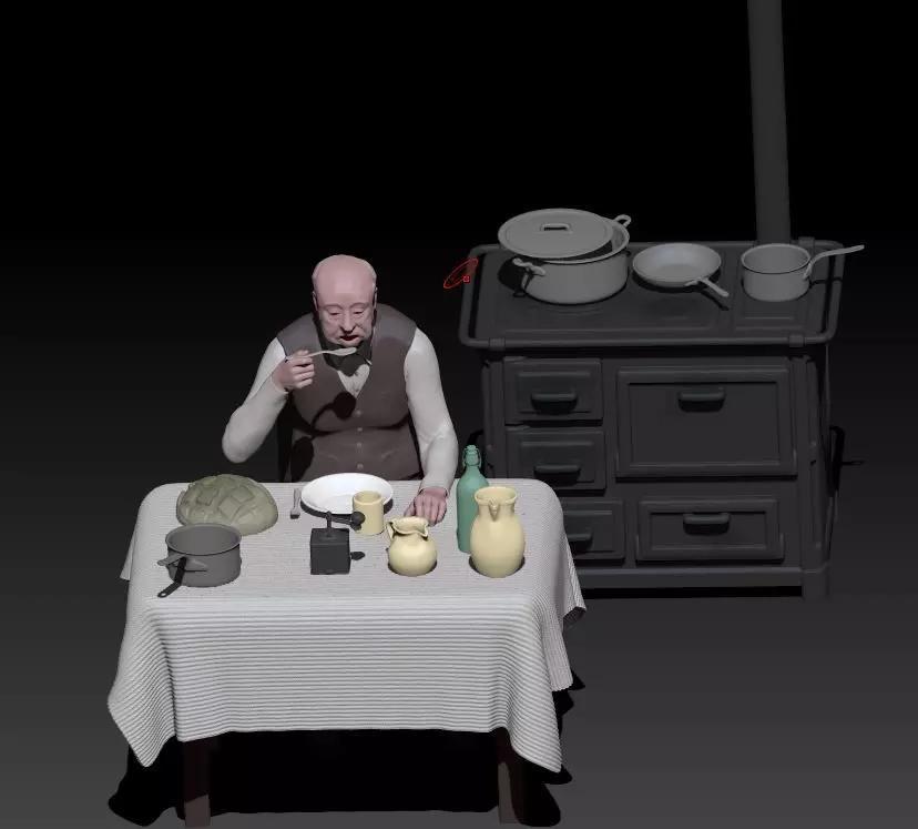 old man eating - kitchen not included 3D print model_0