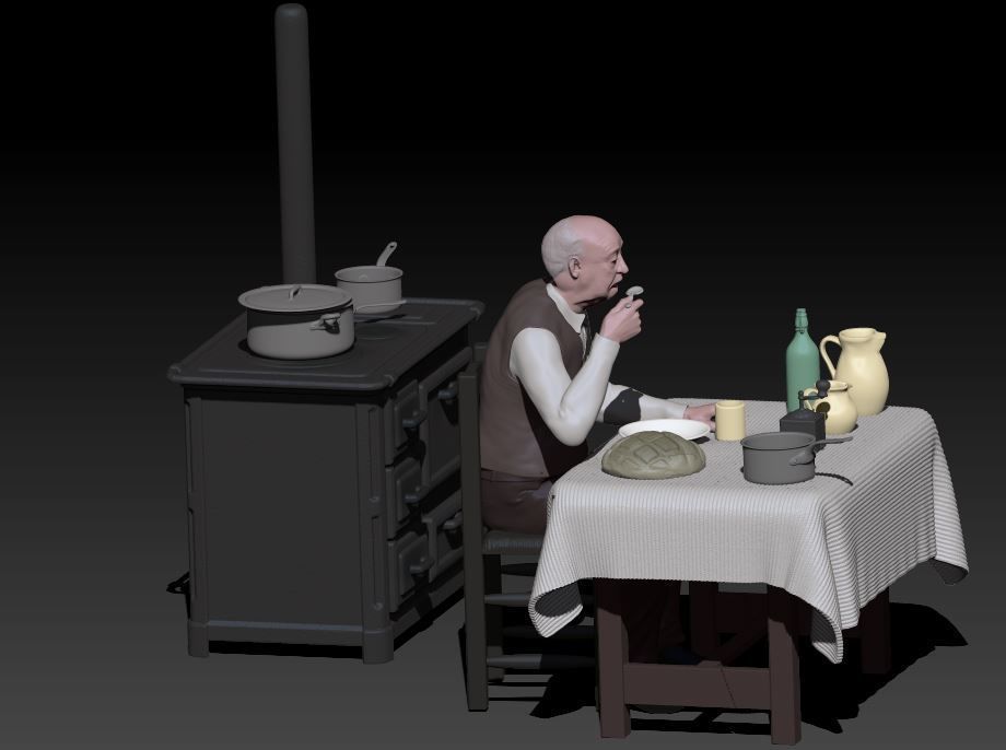 old man eating - kitchen not included 3D print model_3