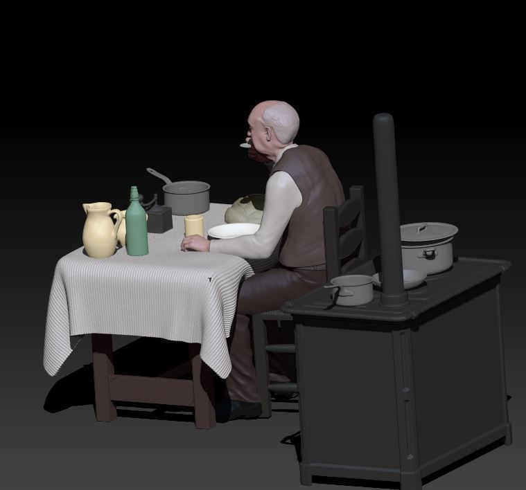 old man eating - kitchen not included 3D print model_4