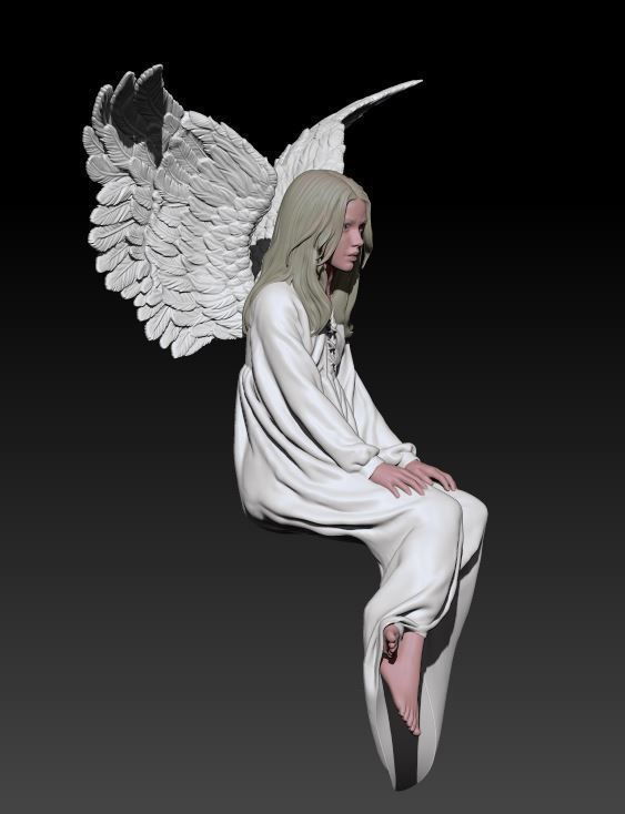 sitting angel 1 3D print model_2