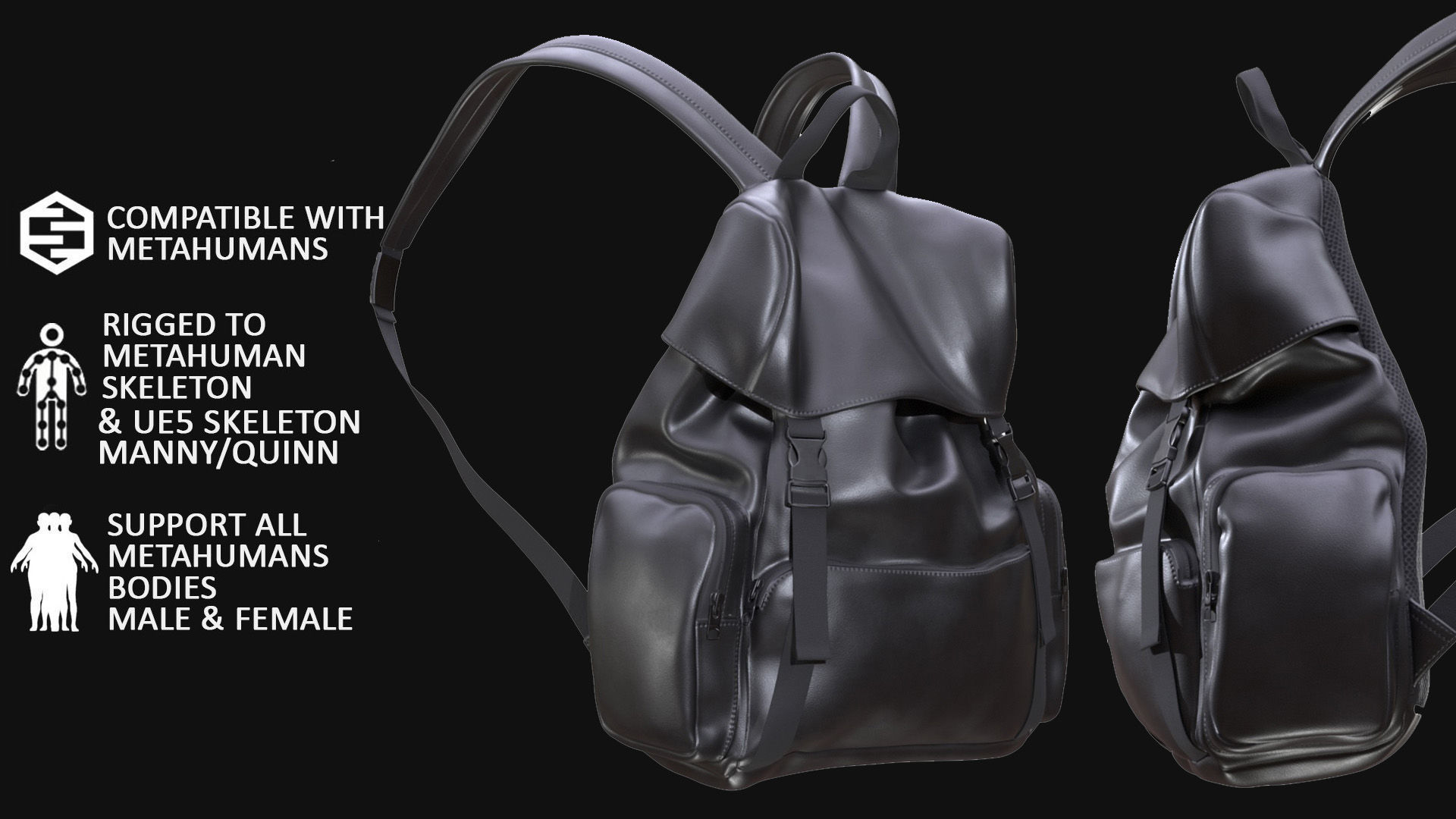 Backpack 129 - All MH Bodies - UE5 Skeletons - Rigged Low-poly 3D model_2