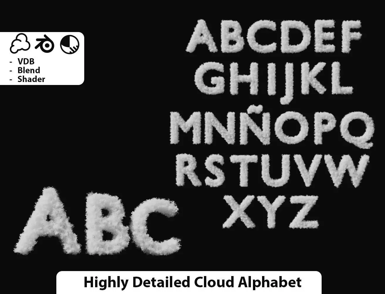 High-Detail Cloud Alphabet in VDB 3D model