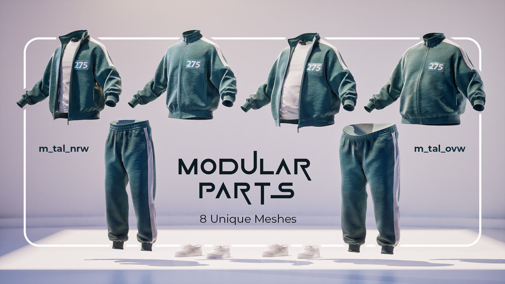 Squid game Inspired Tracksuit for Metahumans - Customizable Low-poly 3D model_6