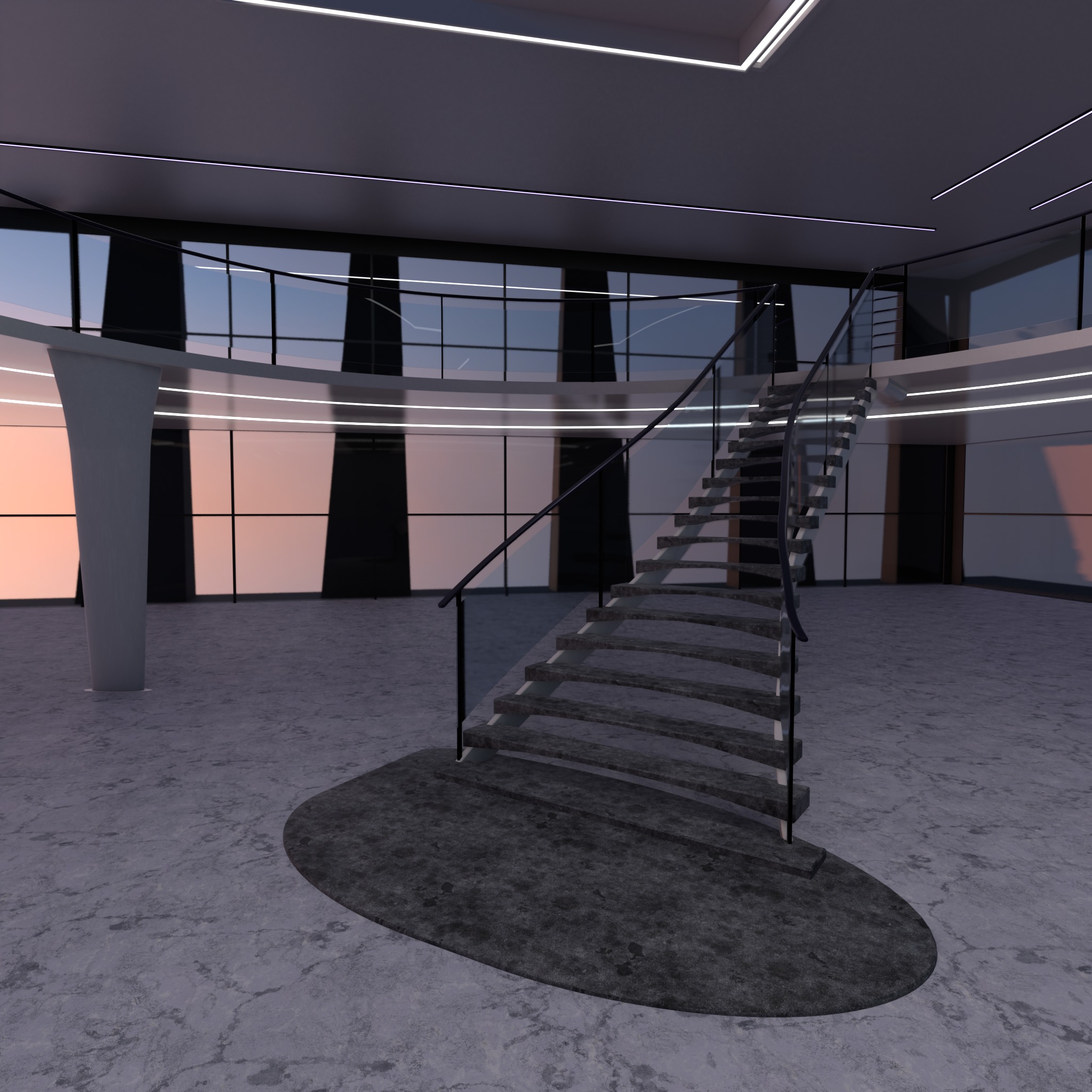 Futuristic mall Ladder future exhibition interior and exterior 3D model_1