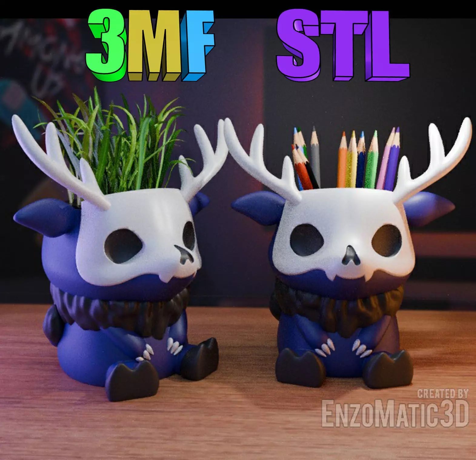 Cute Wendigo Skull Head Monster flower pot Decoration STL 3MF 3D print model