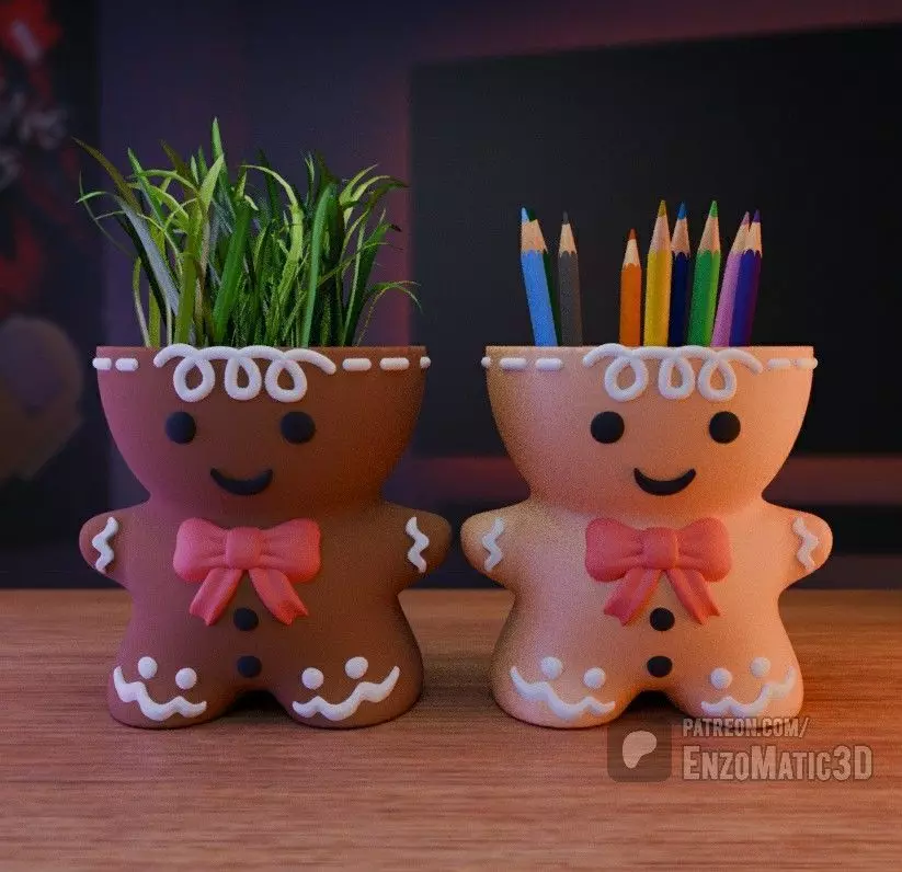 Christmas cookie gingerbread man planter pencil holder STL 3MF 3D print model_0