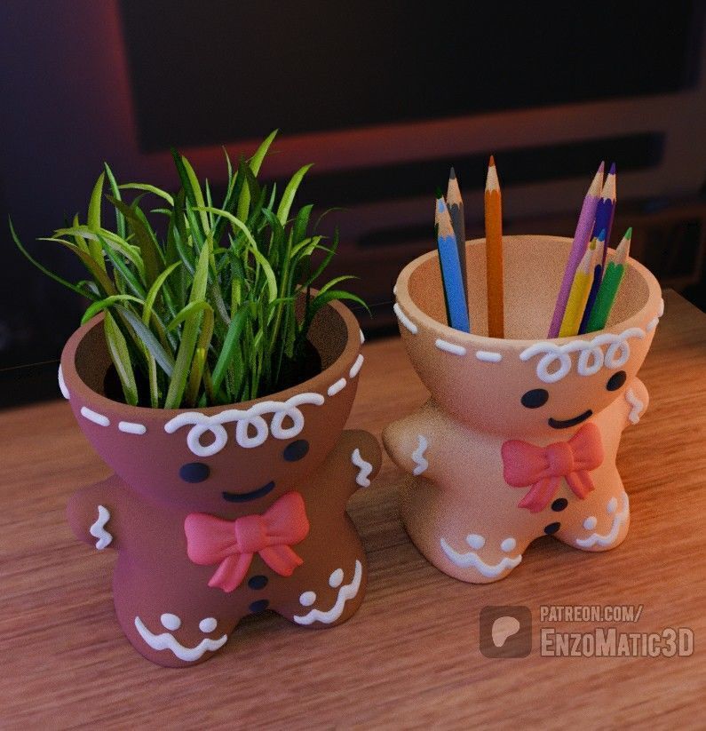Christmas cookie gingerbread man planter pencil holder STL 3MF 3D print model_2