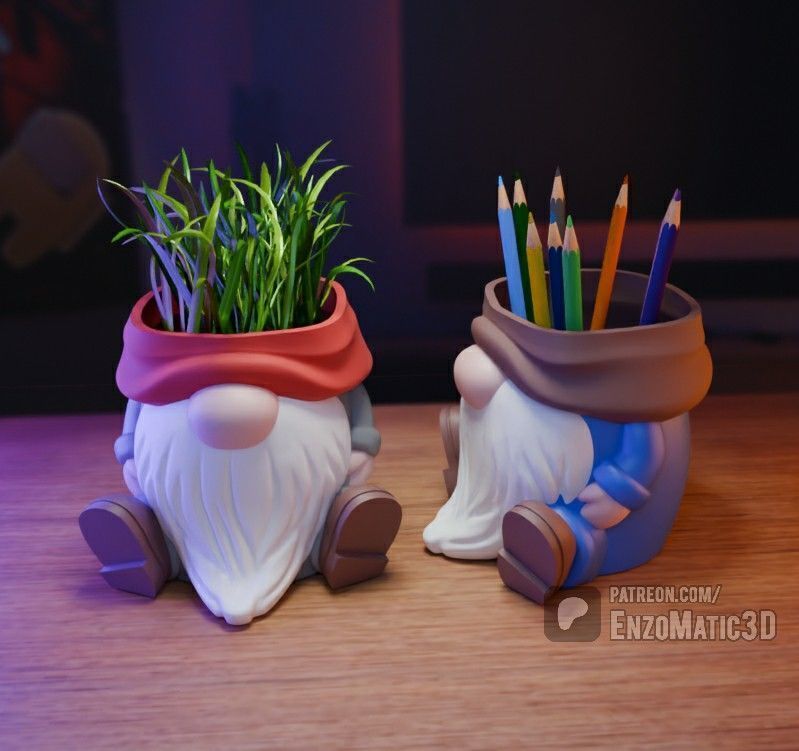 Christmas Gnome flower pot pencil holder STL 3MF 3D print model_2