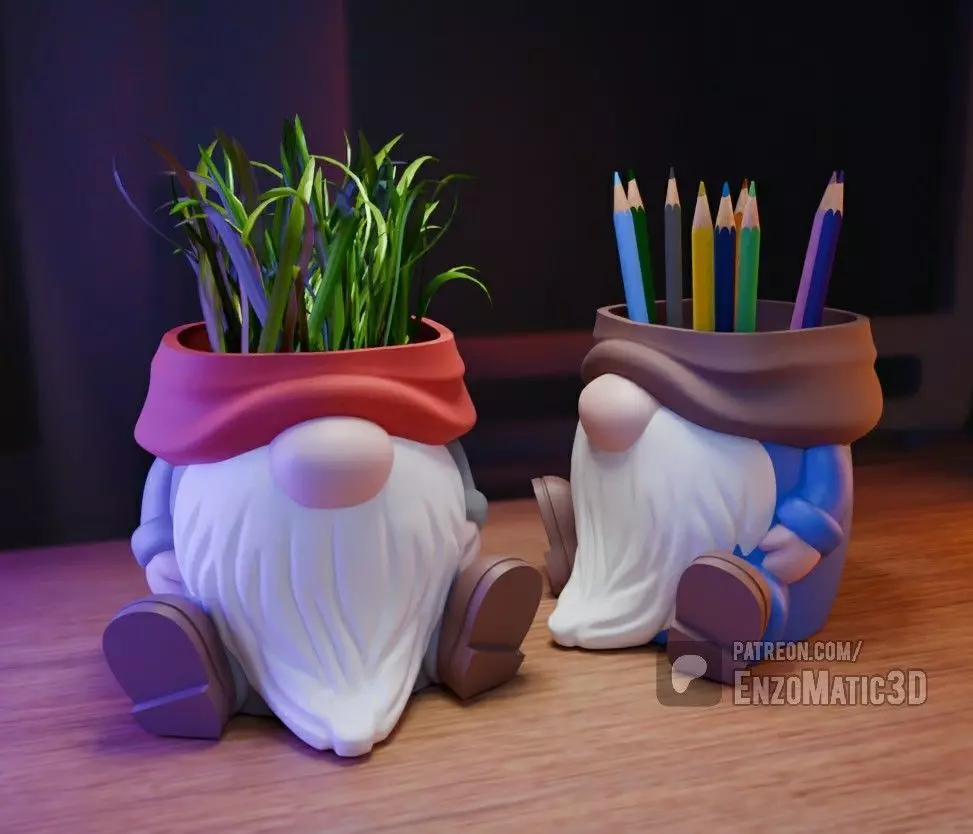 Christmas Gnome flower pot pencil holder STL 3MF 3D print model_0