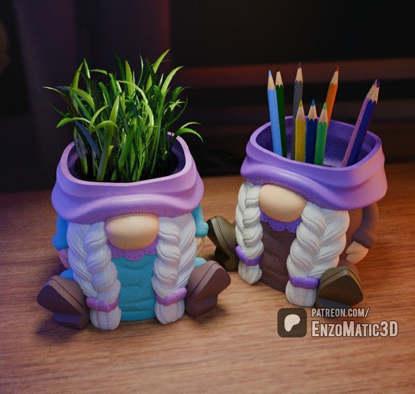 christmas Mama Gnome planter pencil holder STL 3MF 3D print model_2