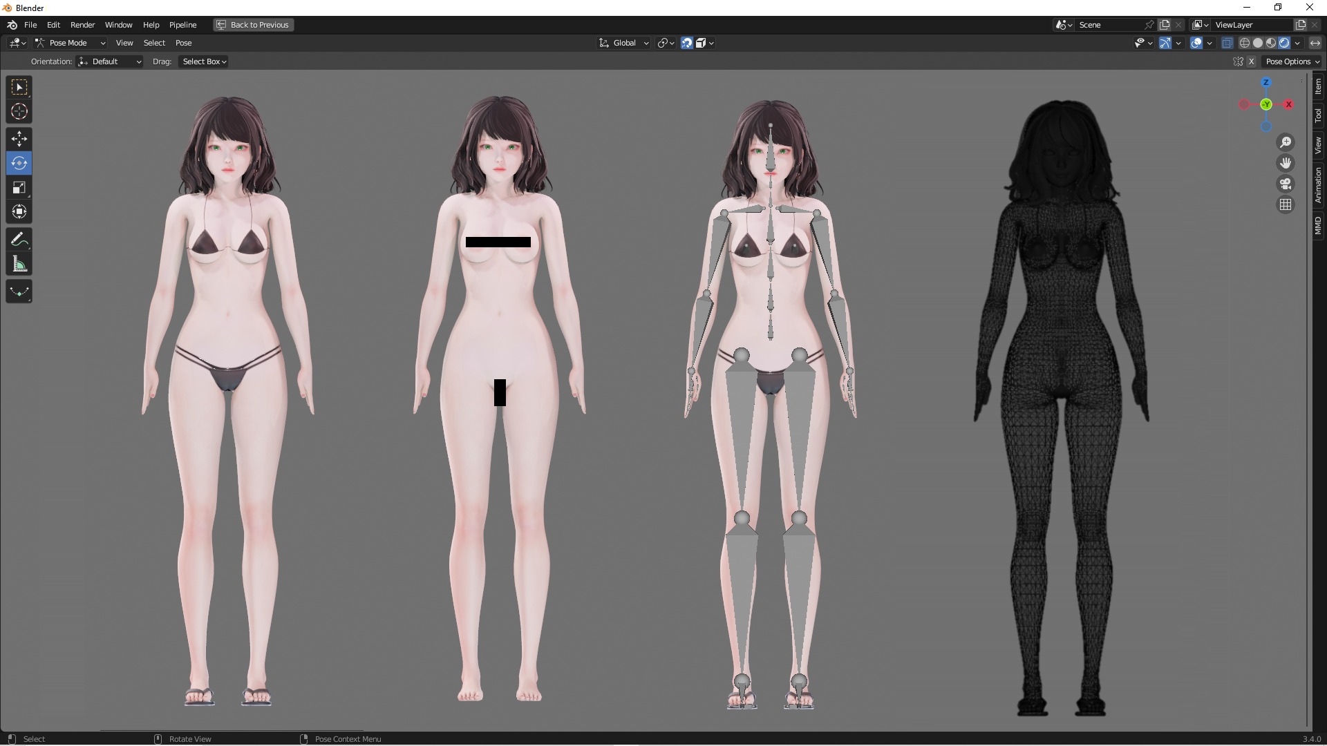 Bikini 0010 - UE5 - Unity - Blender - Animated Low-poly 3D model_3