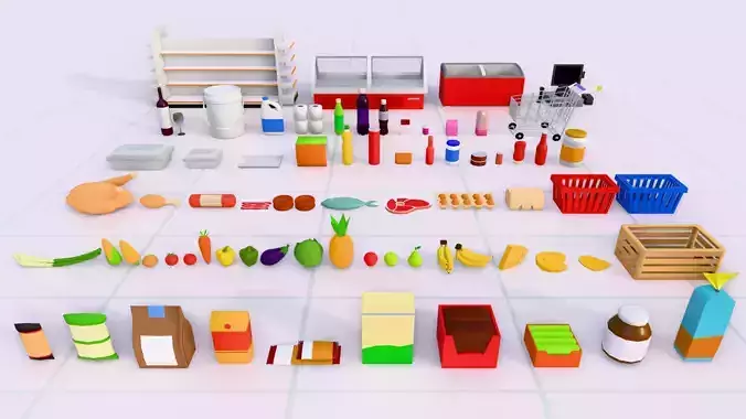 Lowpoly Food Asset Pack for Supermarkets and Grocery Stores