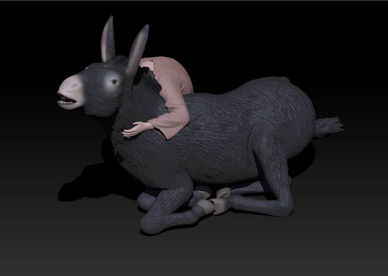 child and donkey 3D print model_2