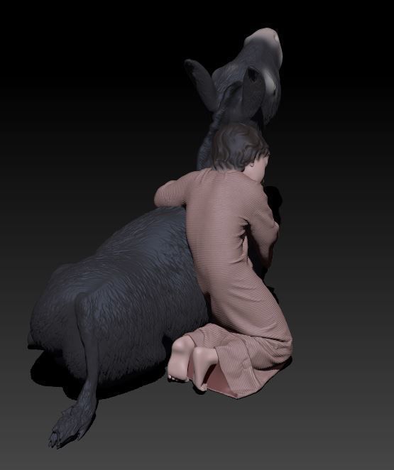 child and donkey 3D print model_4