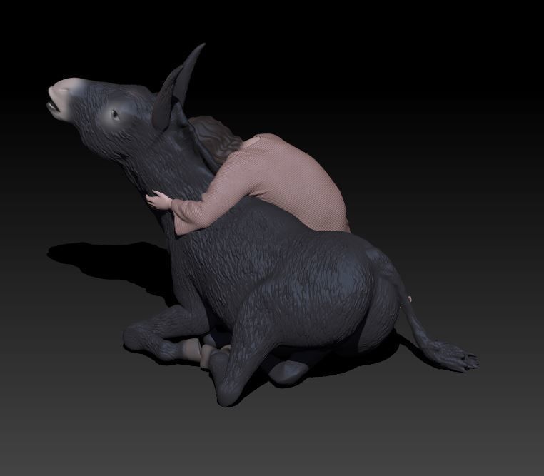 child and donkey 3D print model_3