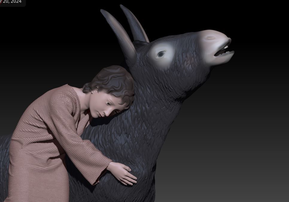 child and donkey 3D print model_5