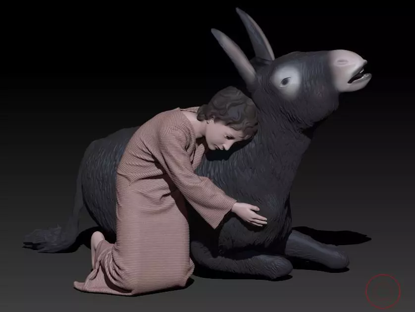 child and donkey 3D print model_0