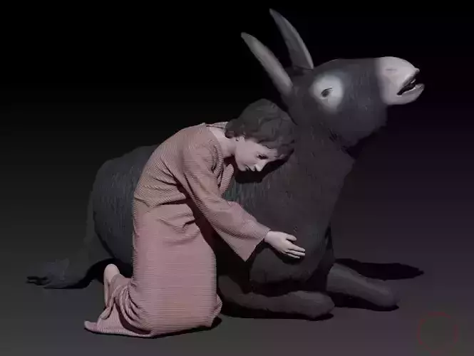 child and donkey 3D print model