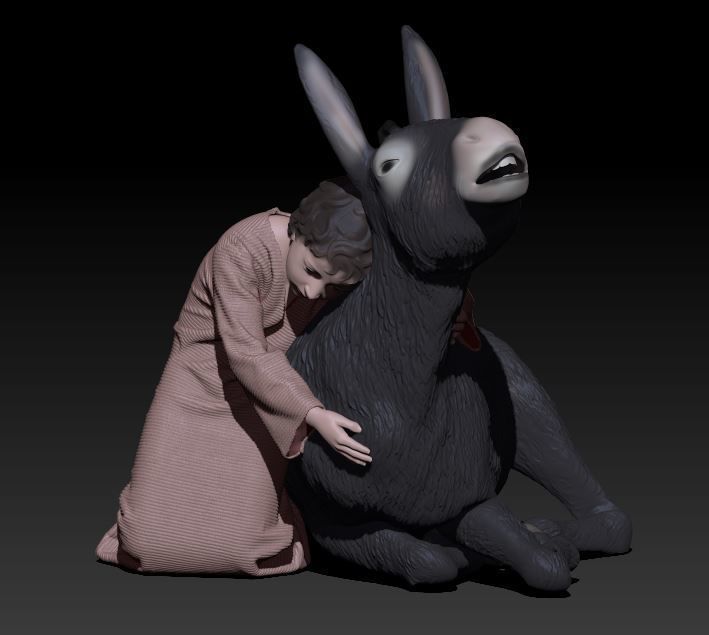 child and donkey 3D print model_1