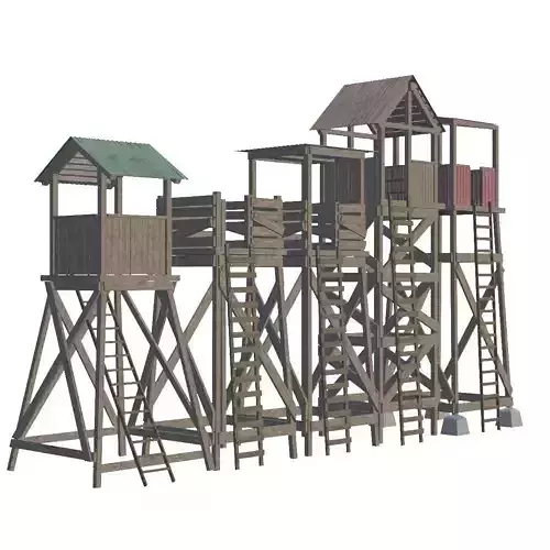 Wooden Tower Collection Low Poly 3D Model