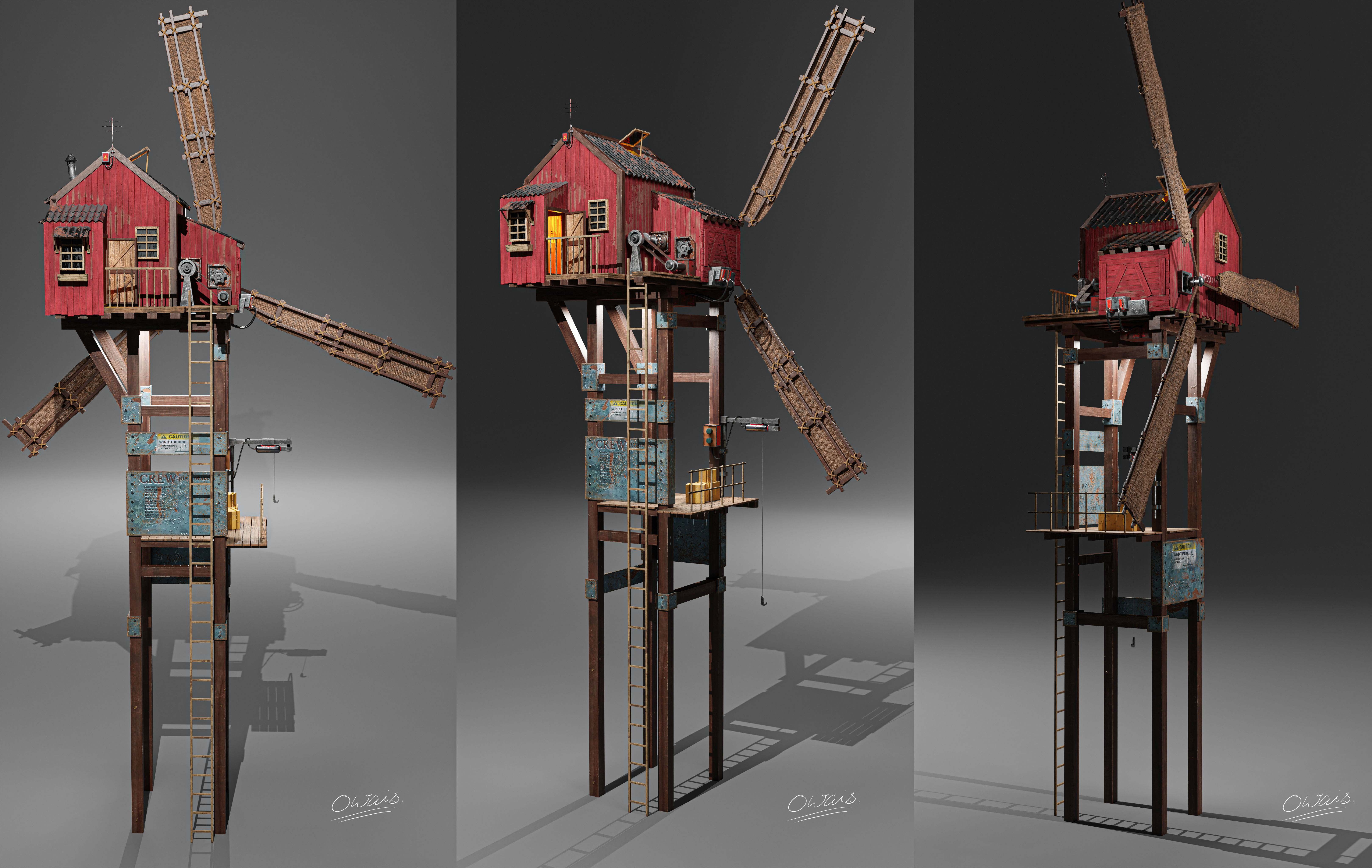 Wind Mill Low-poly 3D model_4