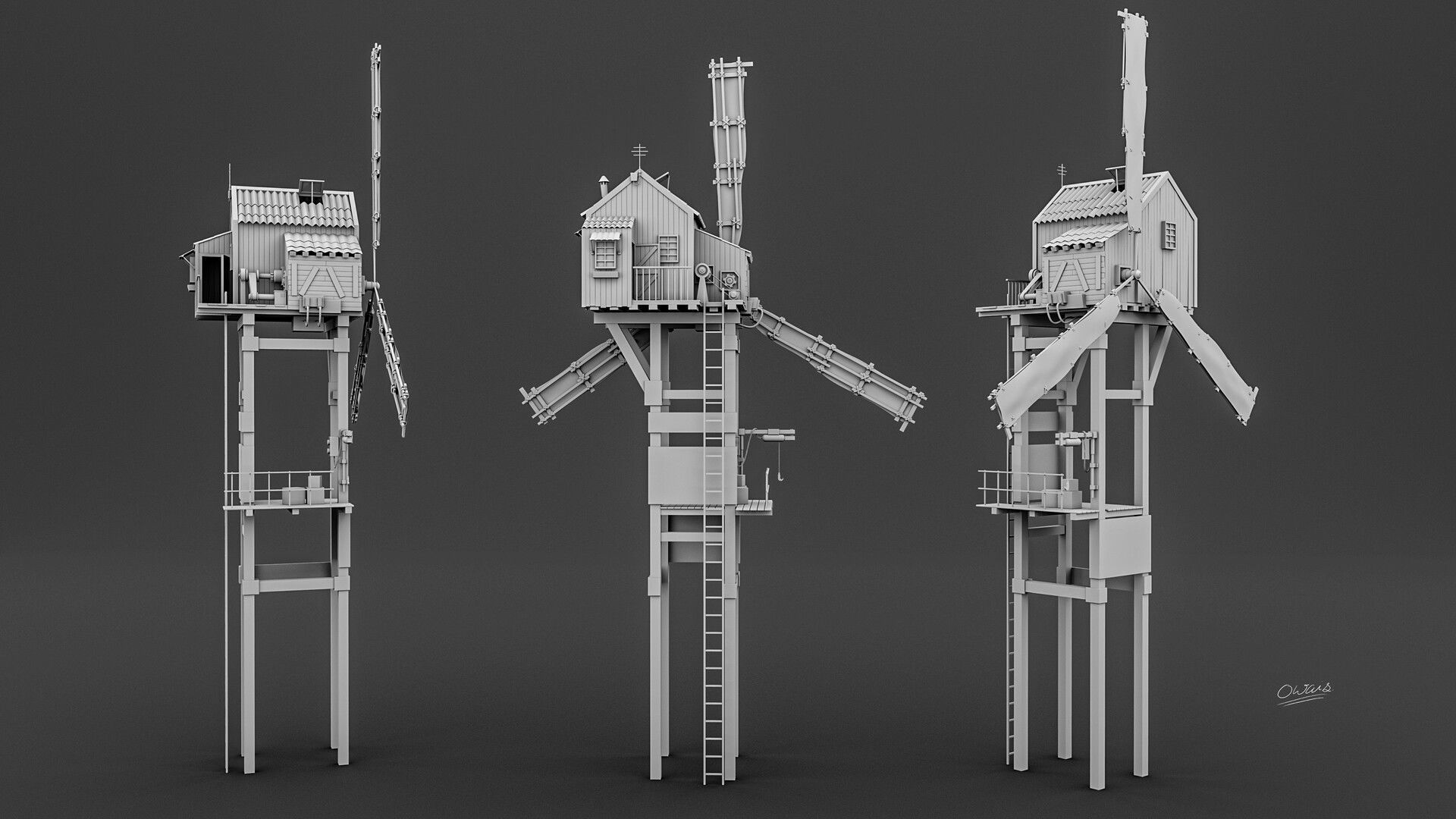 Wind Mill Low-poly 3D model_6