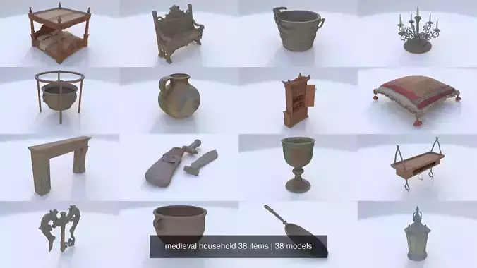 medieval household 38 items 3D Model Collection