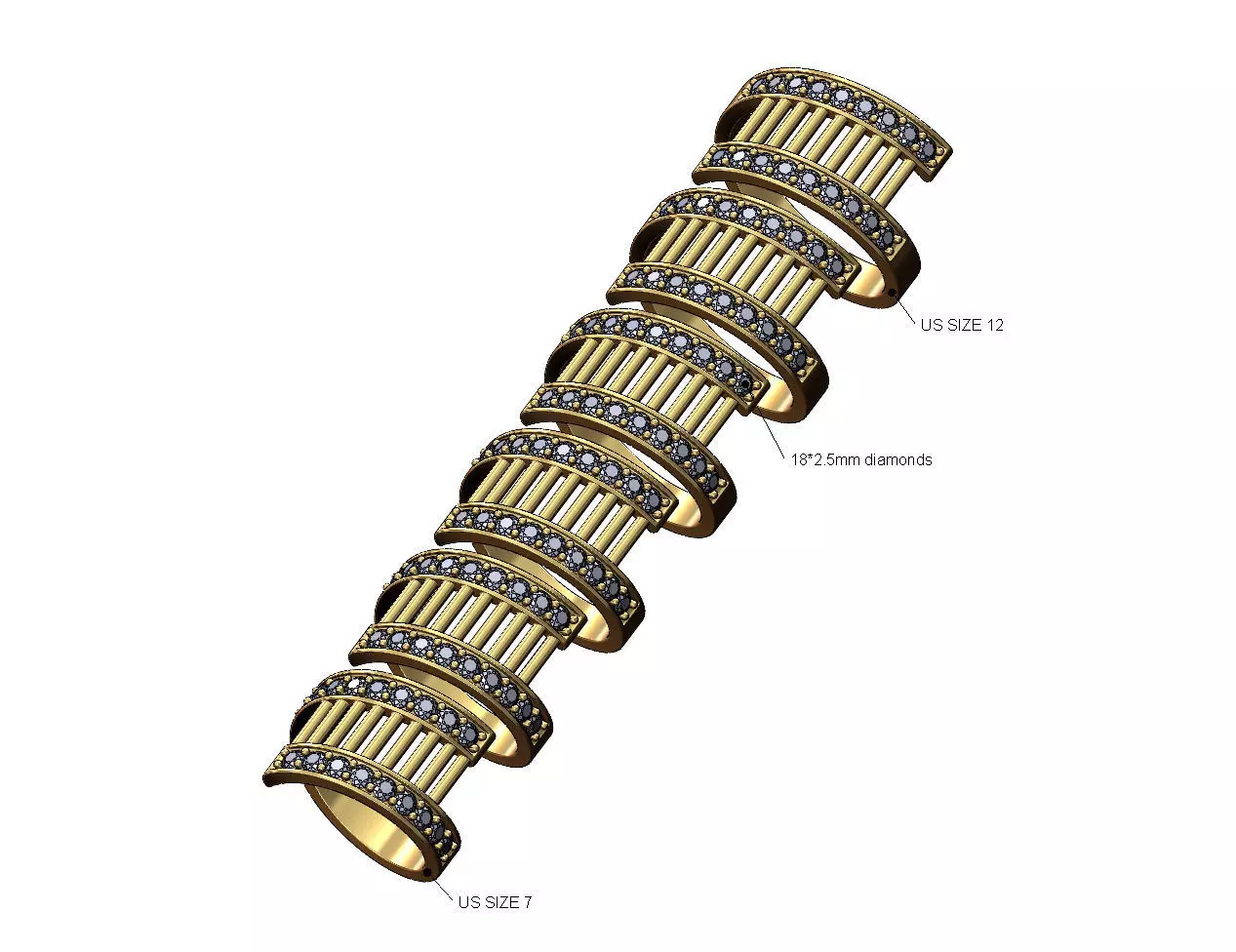 Pin wire mesh flat wire diamond bypass ring US sizes 7to12 3D print model_0