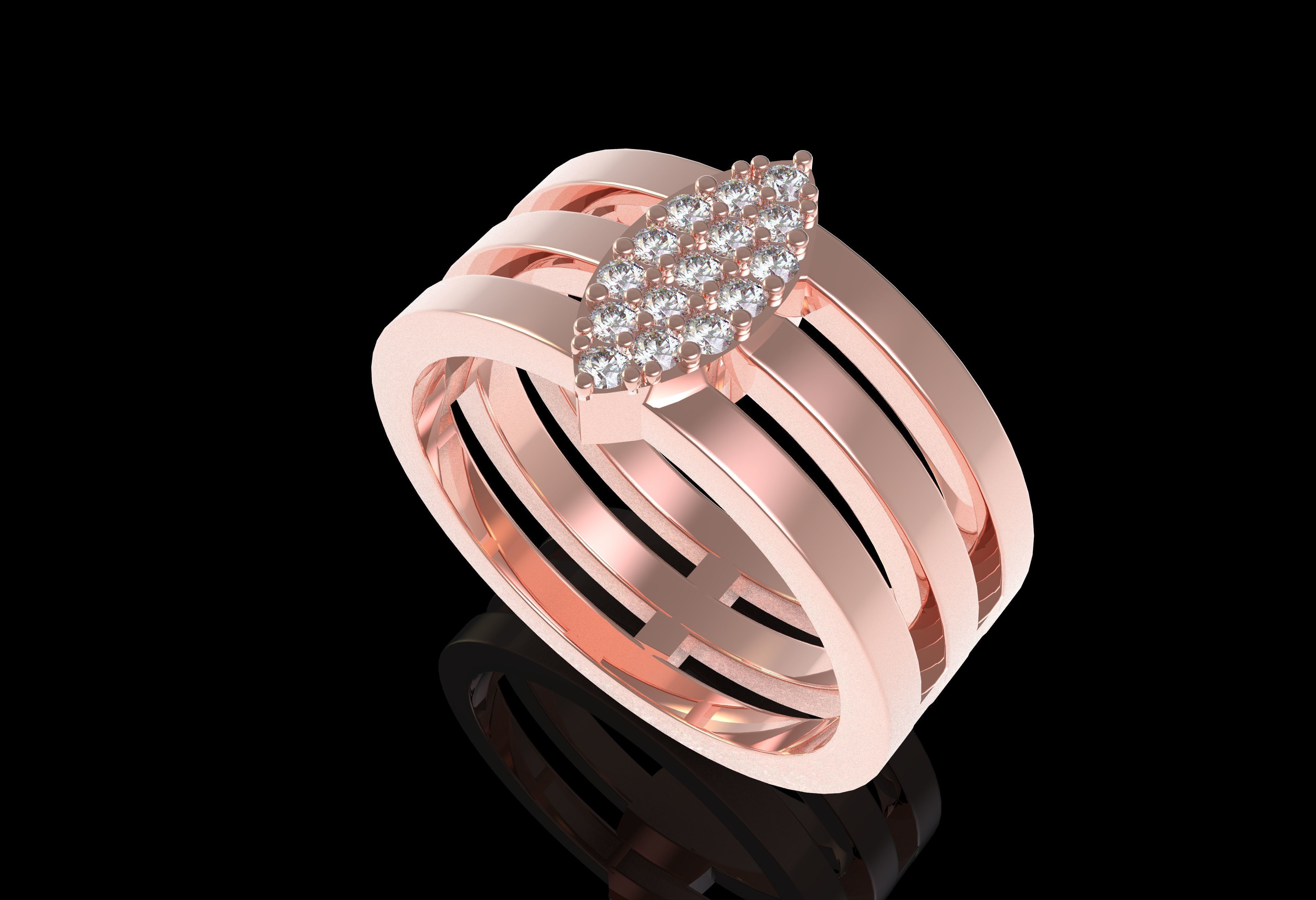 Marquise Head Triple Shank Diamond Ring 3D print model_30