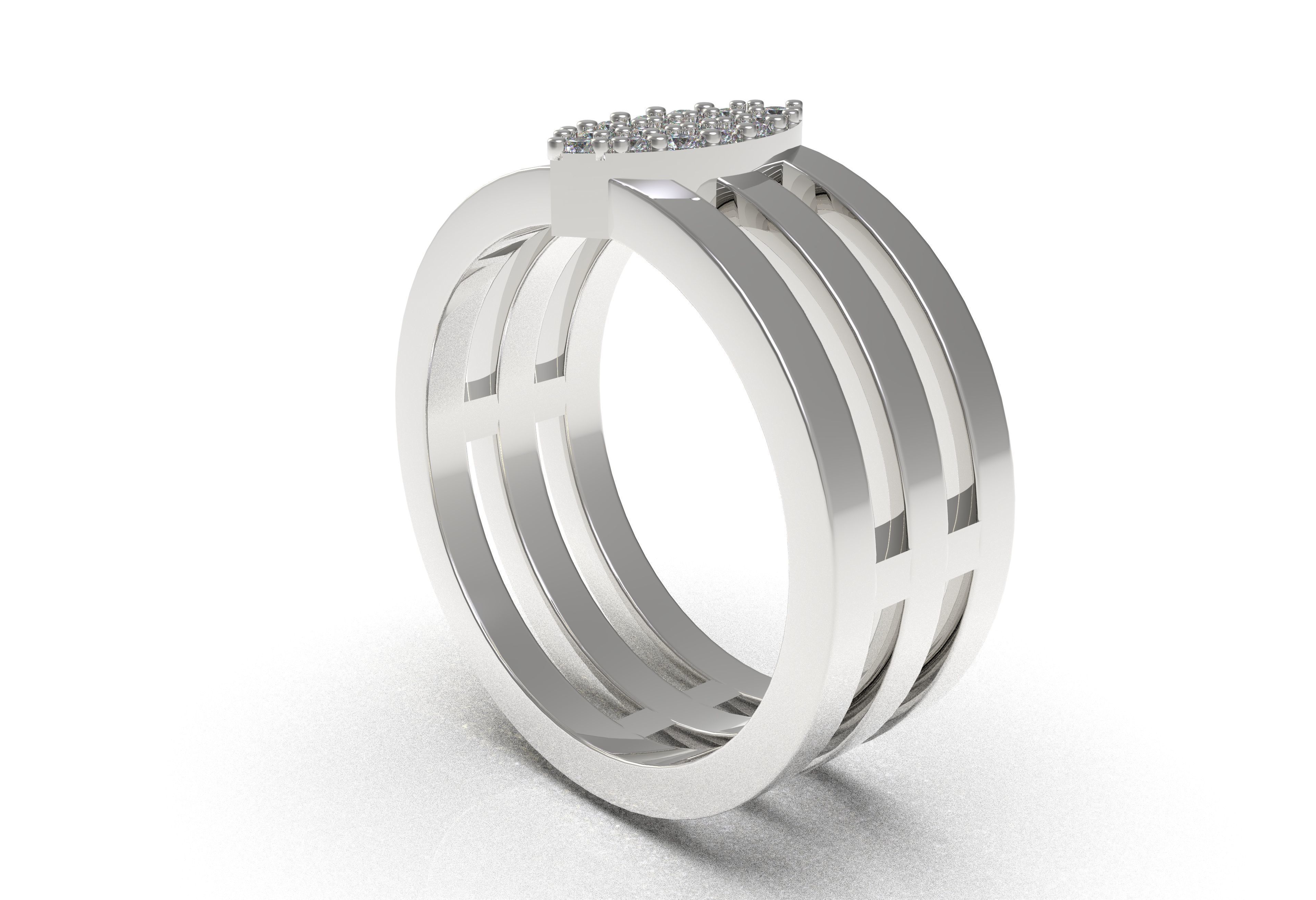 Marquise Head Triple Shank Diamond Ring 3D print model_12