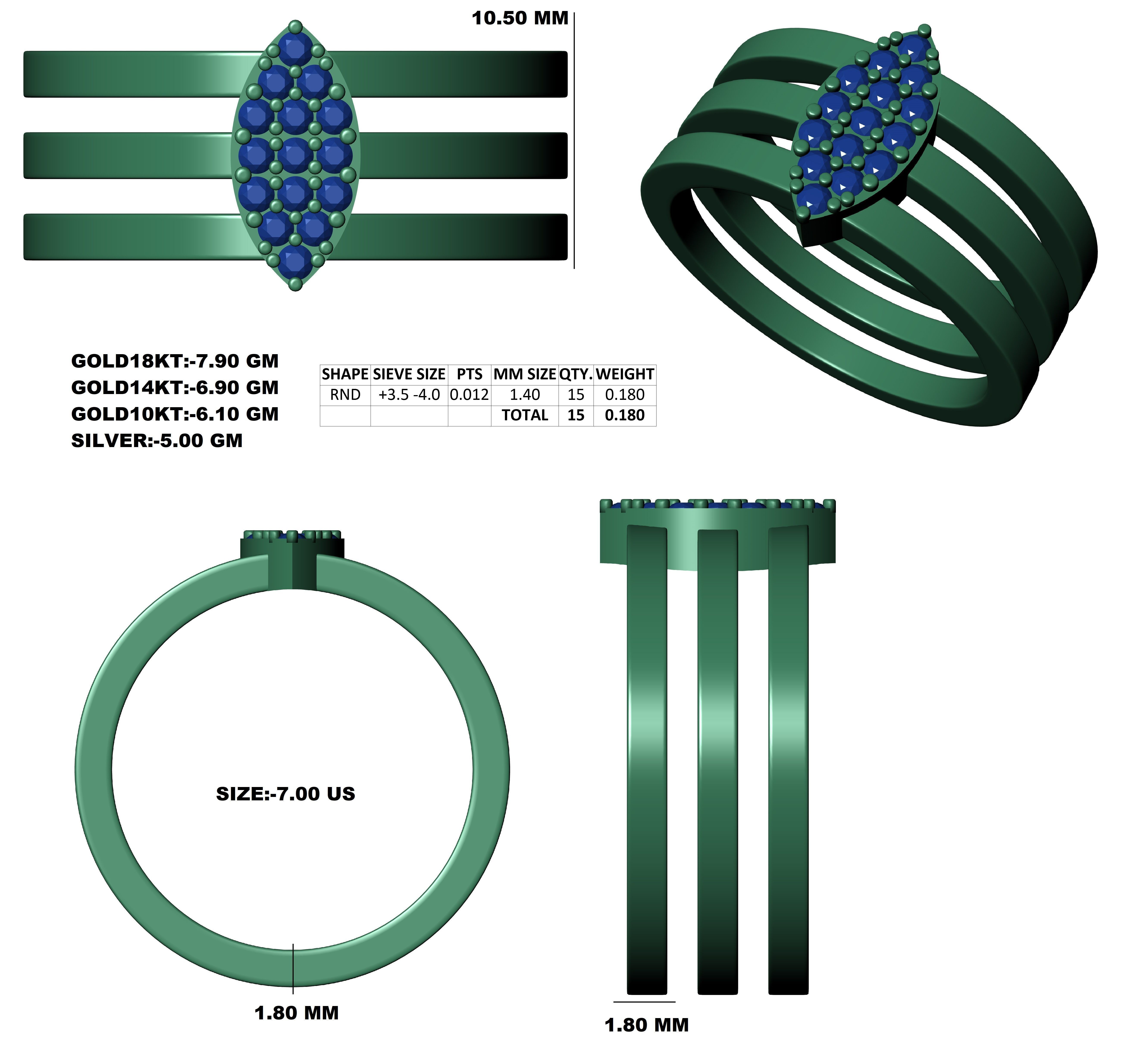 Marquise Head Triple Shank Diamond Ring 3D print model_3