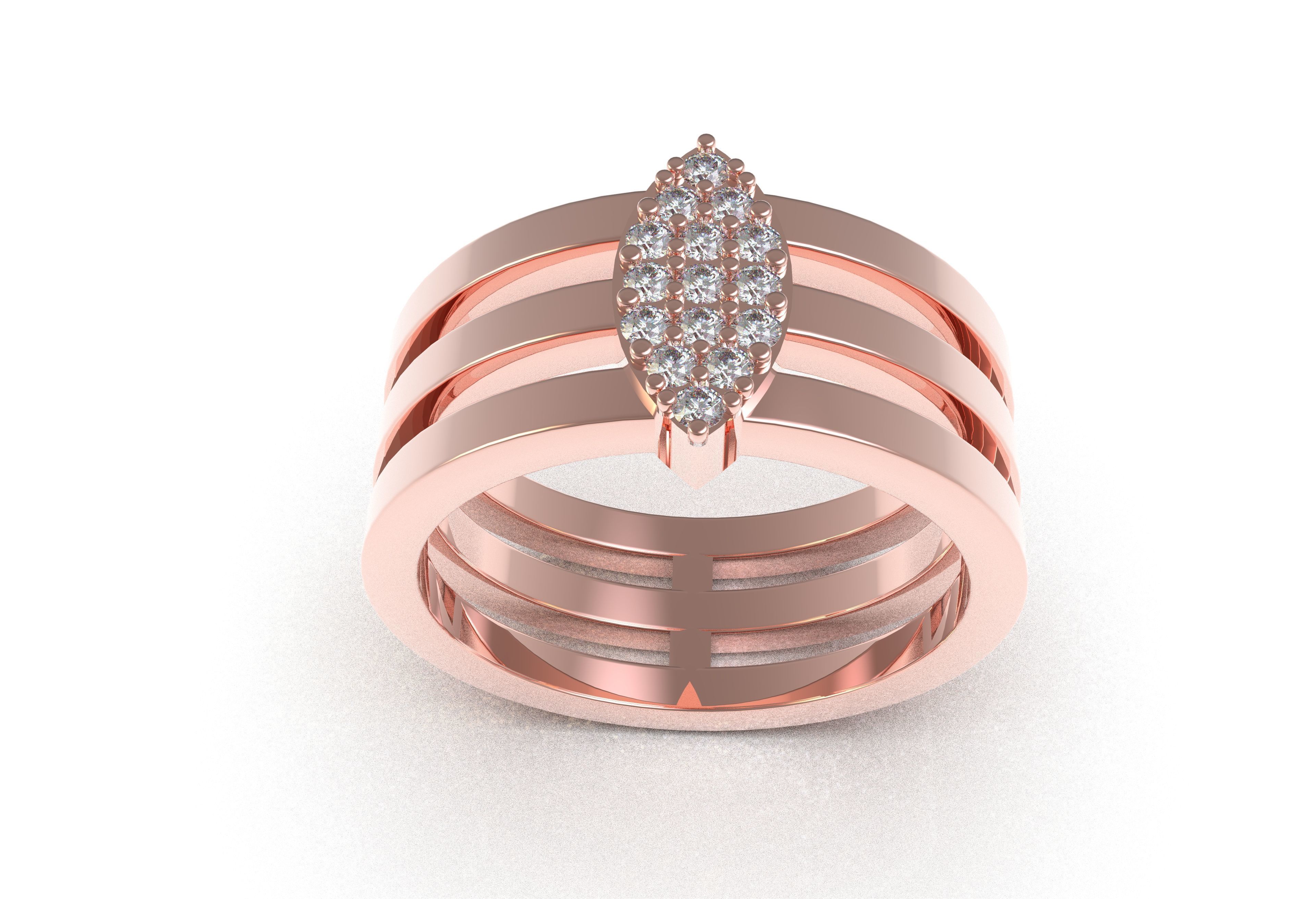 Marquise Head Triple Shank Diamond Ring 3D print model_14