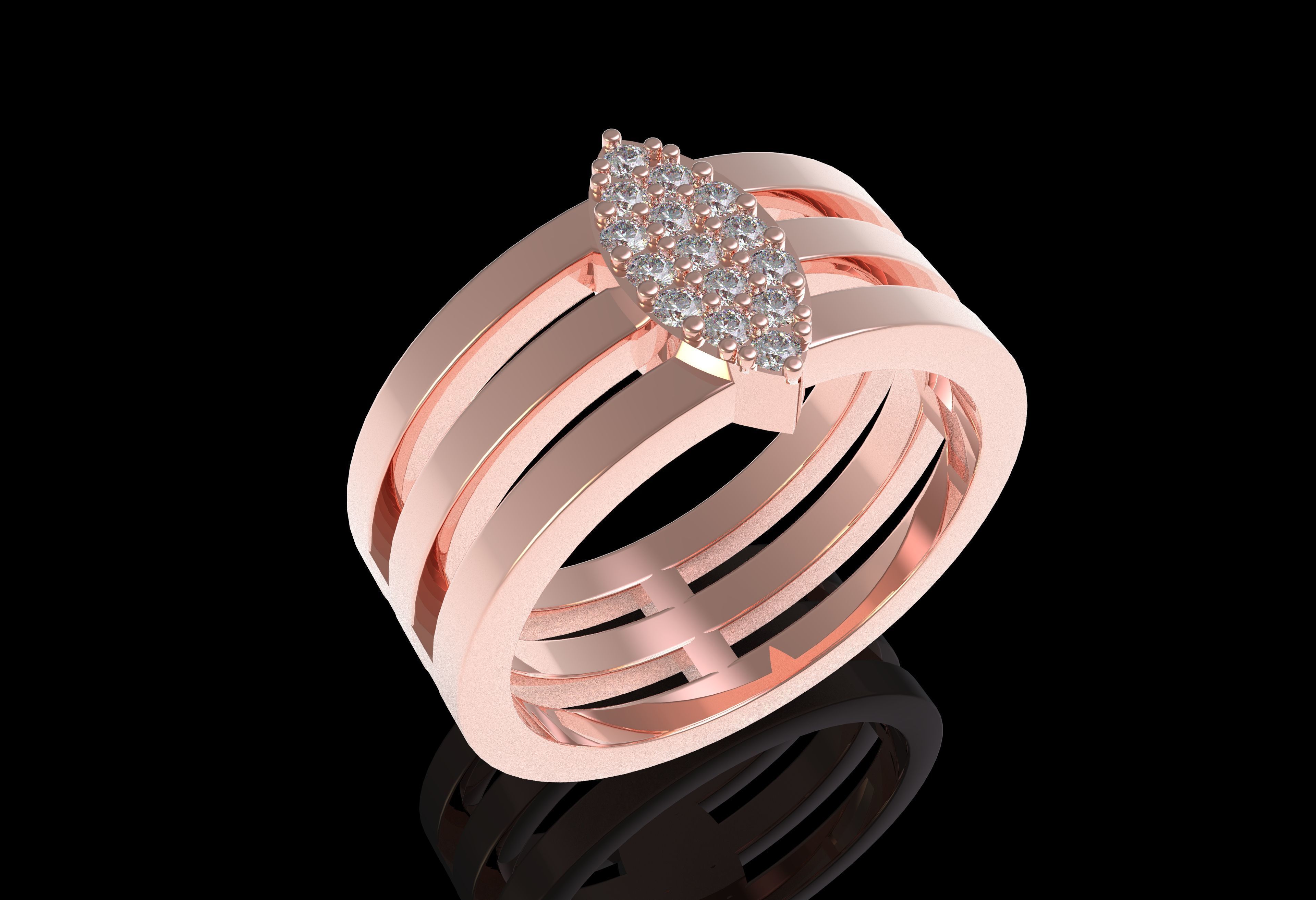 Marquise Head Triple Shank Diamond Ring 3D print model_31