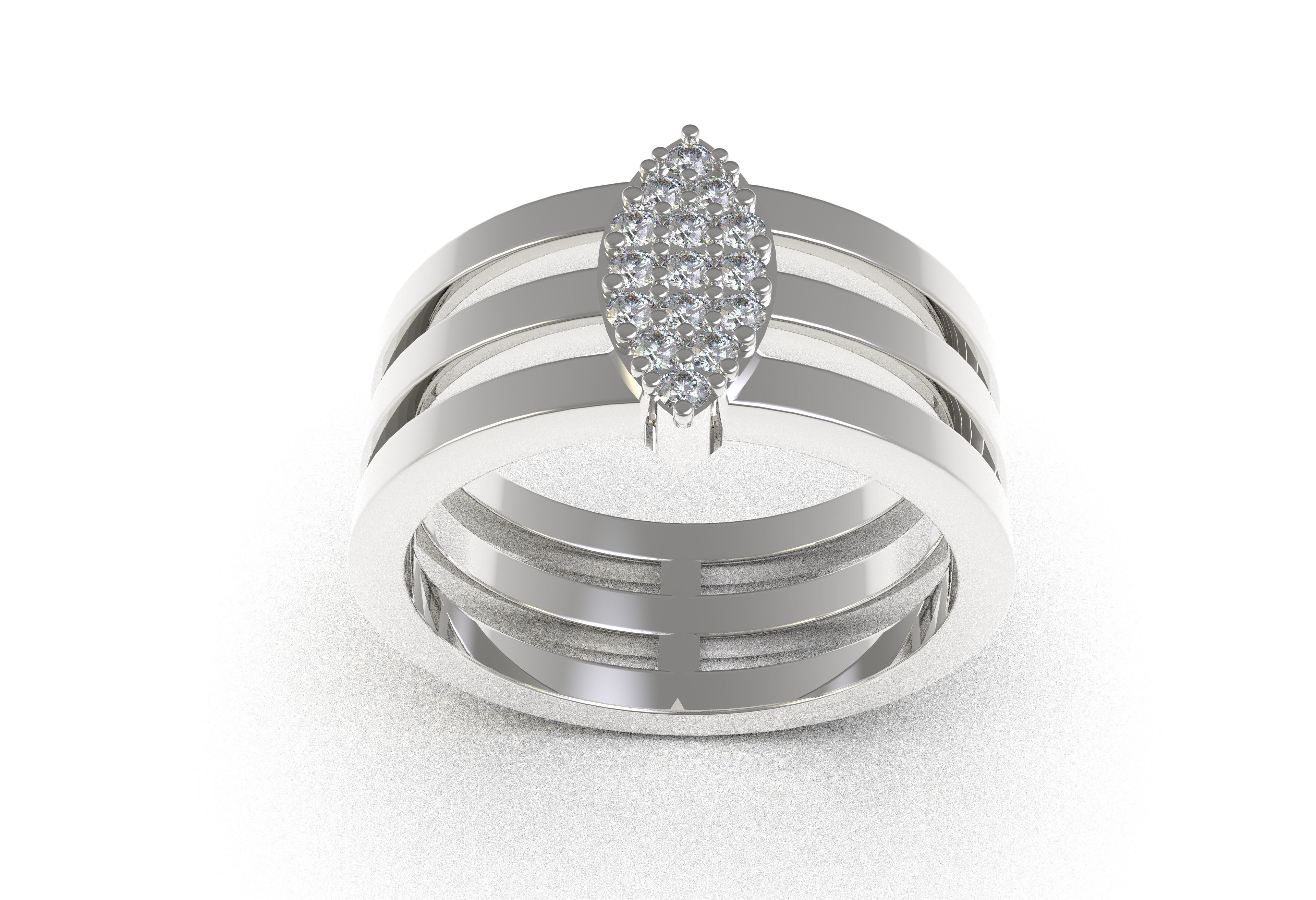 Marquise Head Triple Shank Diamond Ring 3D print model_9
