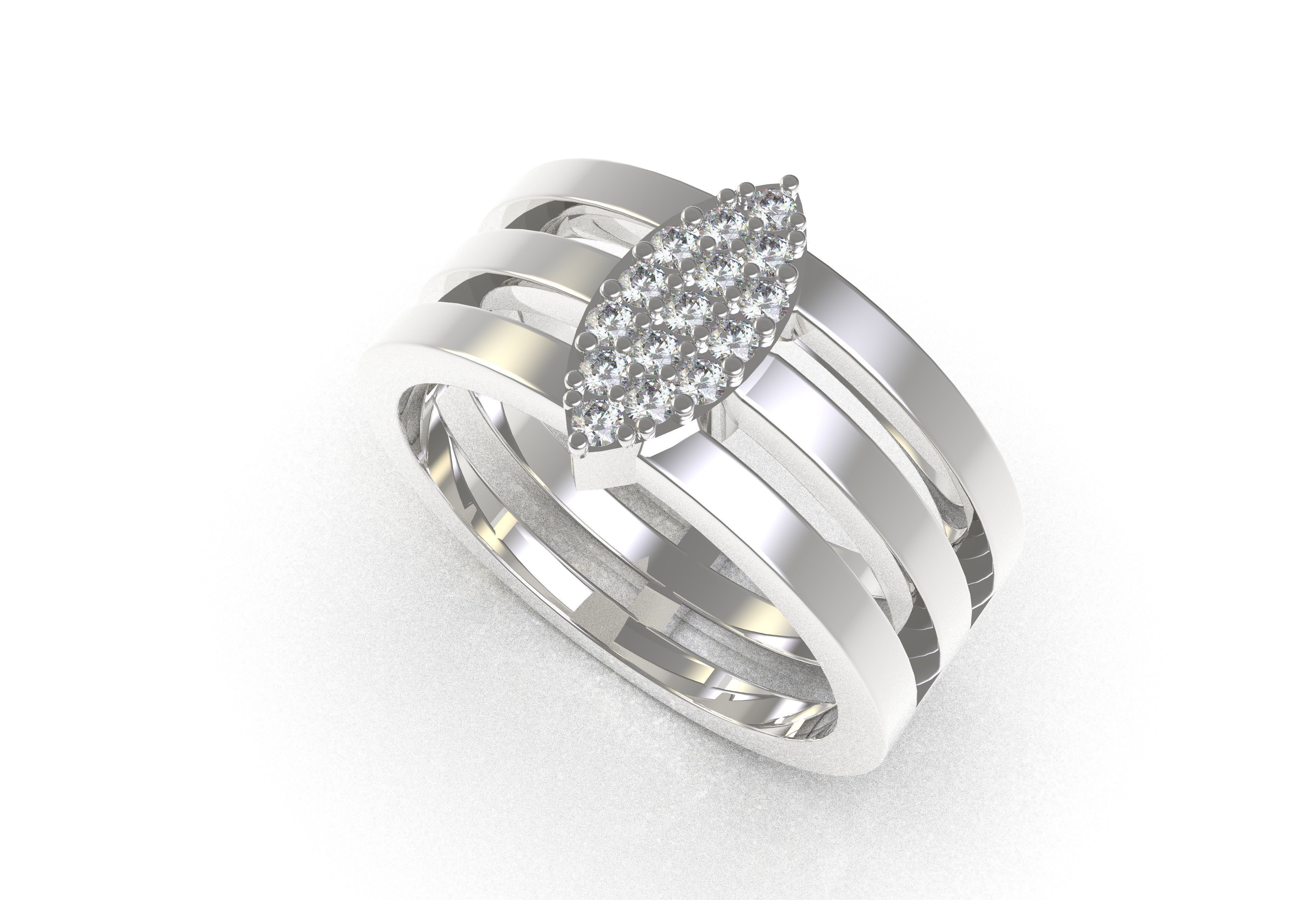 Marquise Head Triple Shank Diamond Ring 3D print model_10