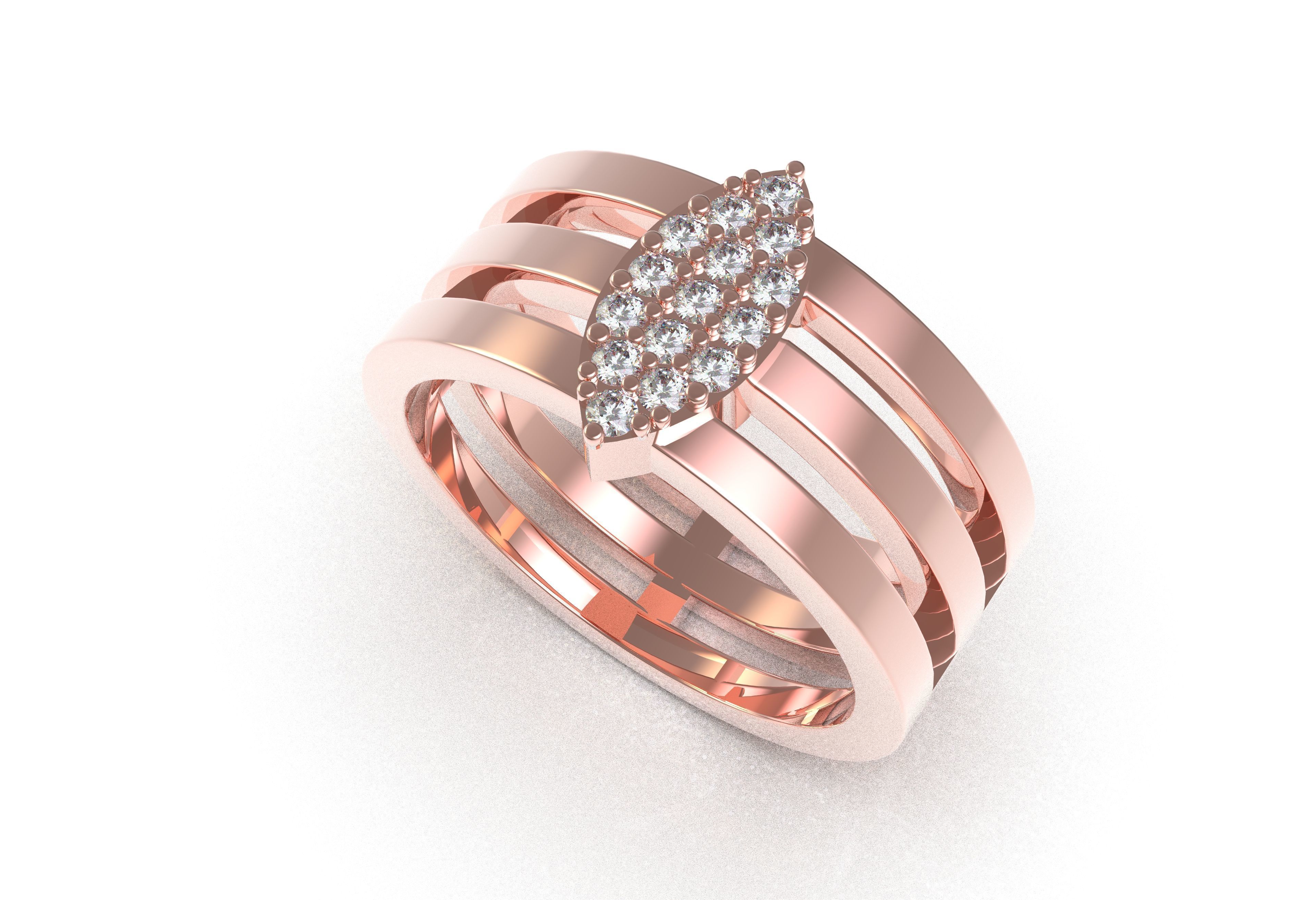 Marquise Head Triple Shank Diamond Ring 3D print model_15