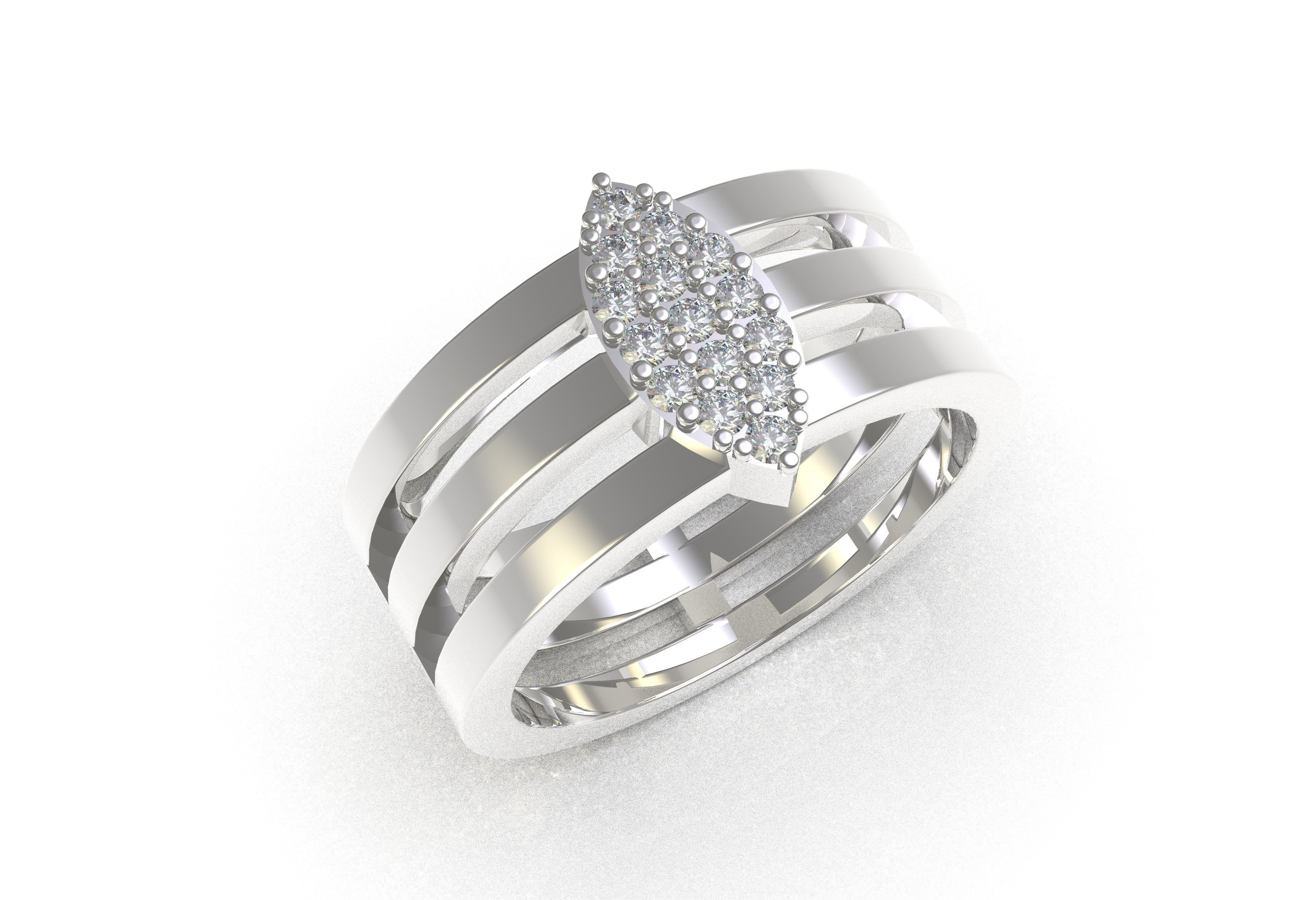 Marquise Head Triple Shank Diamond Ring 3D print model_11