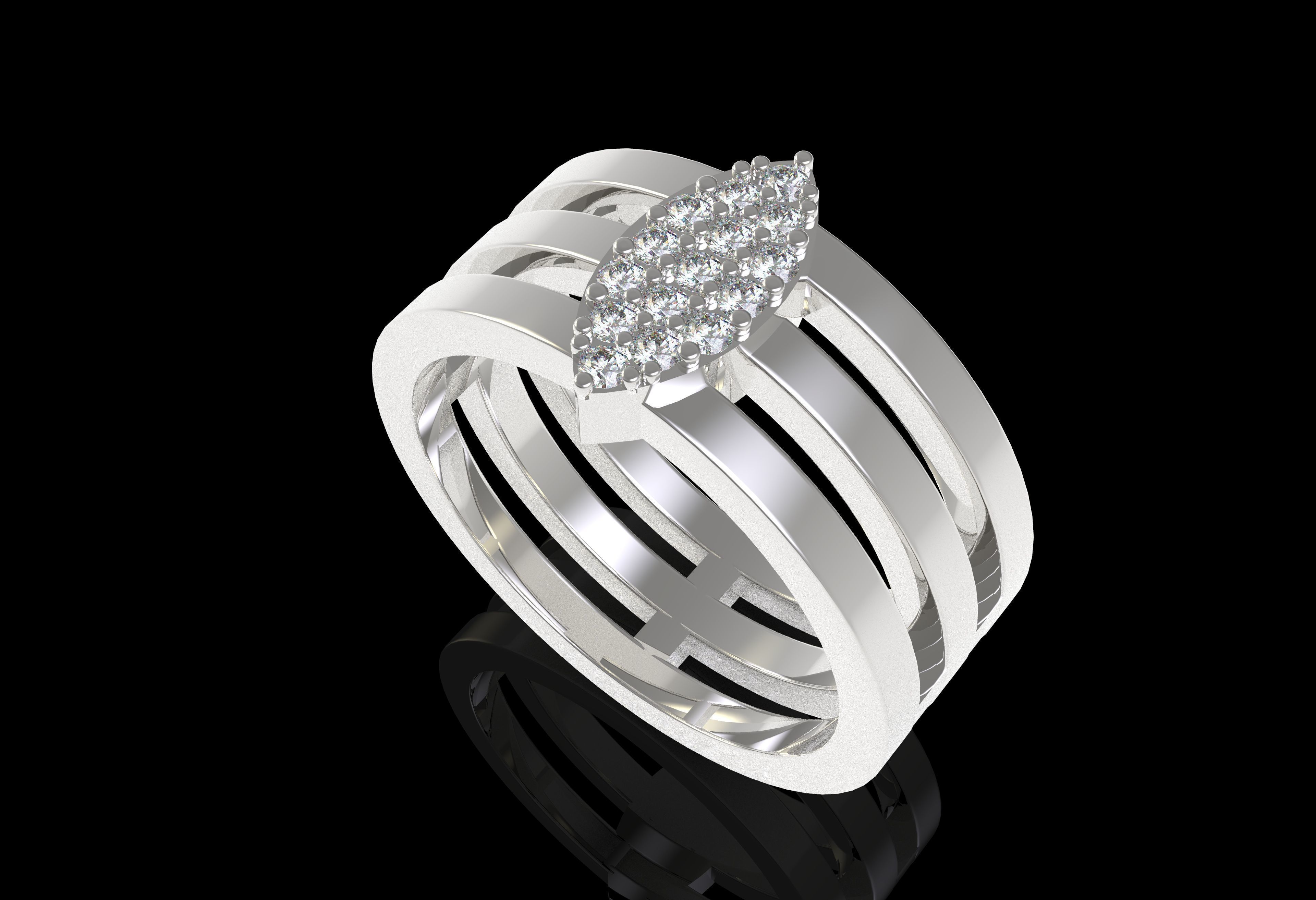 Marquise Head Triple Shank Diamond Ring 3D print model_25