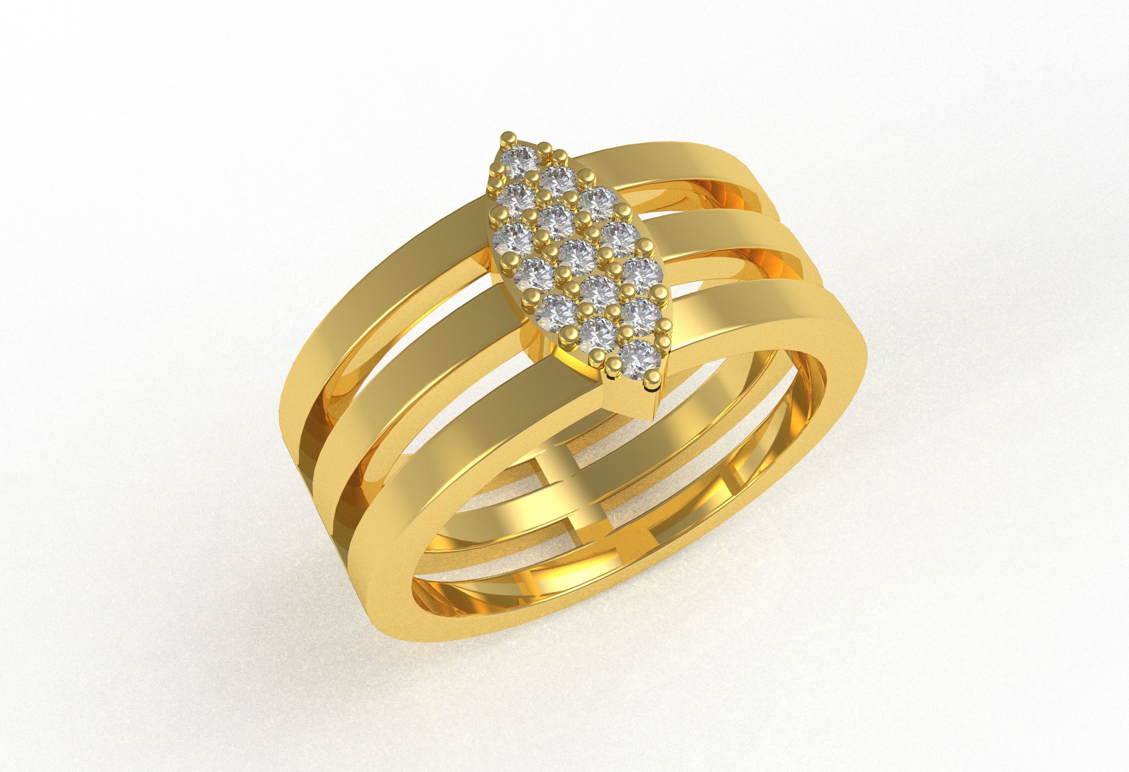 Marquise Head Triple Shank Diamond Ring 3D print model_2