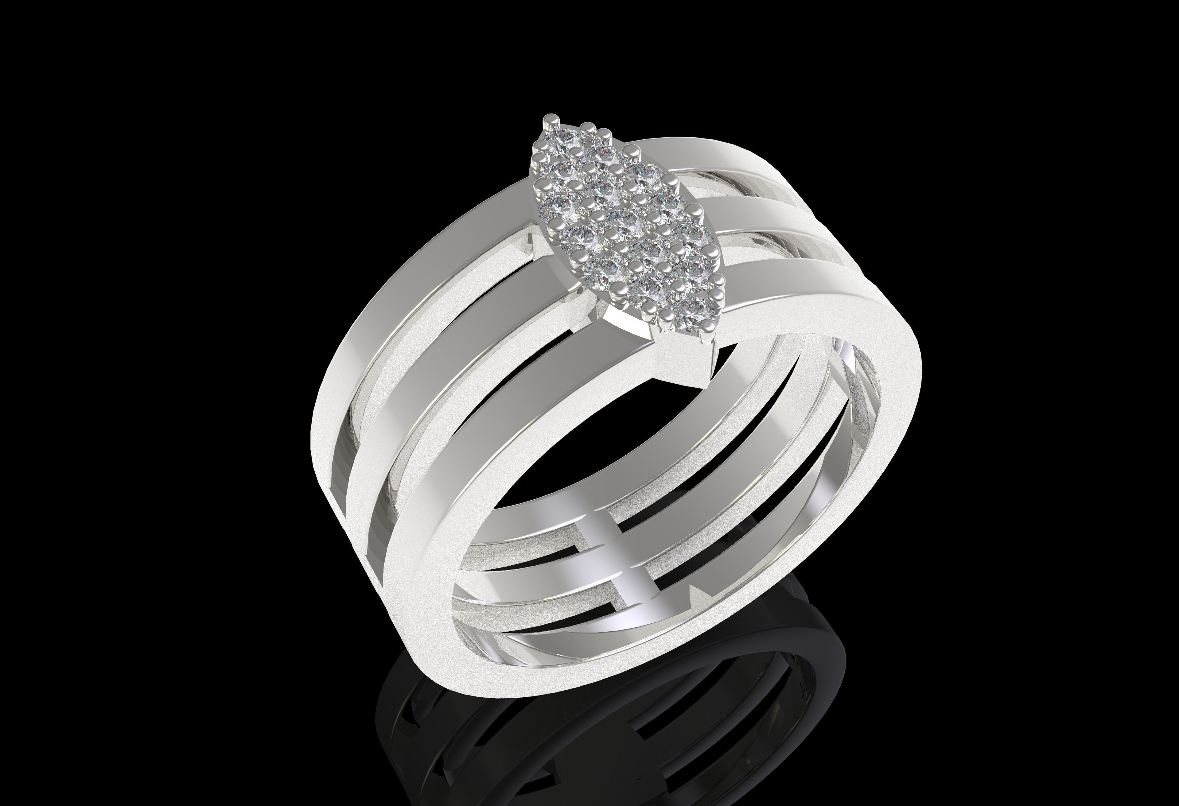 Marquise Head Triple Shank Diamond Ring 3D print model_26