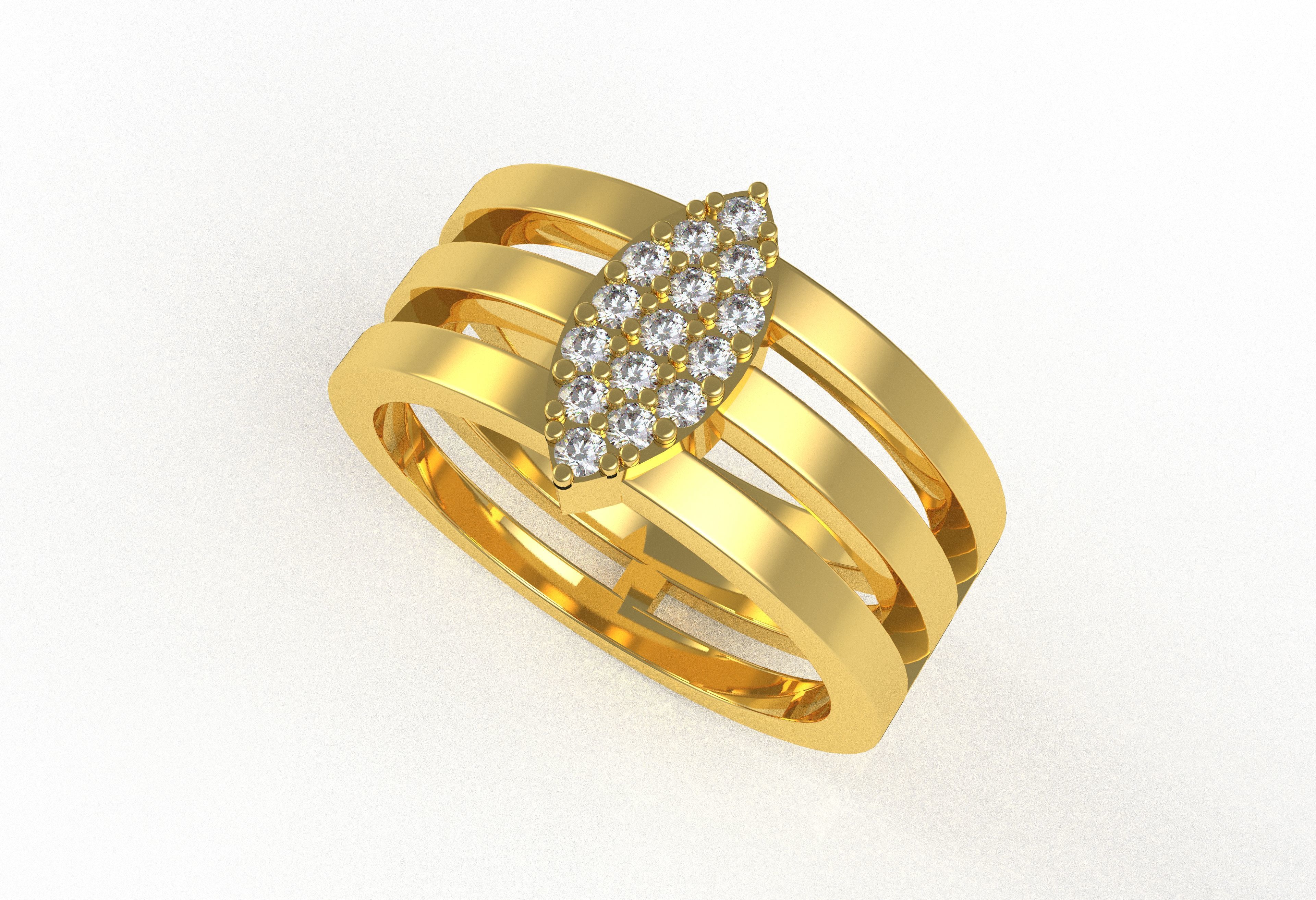 Marquise Head Triple Shank Diamond Ring 3D print model_1