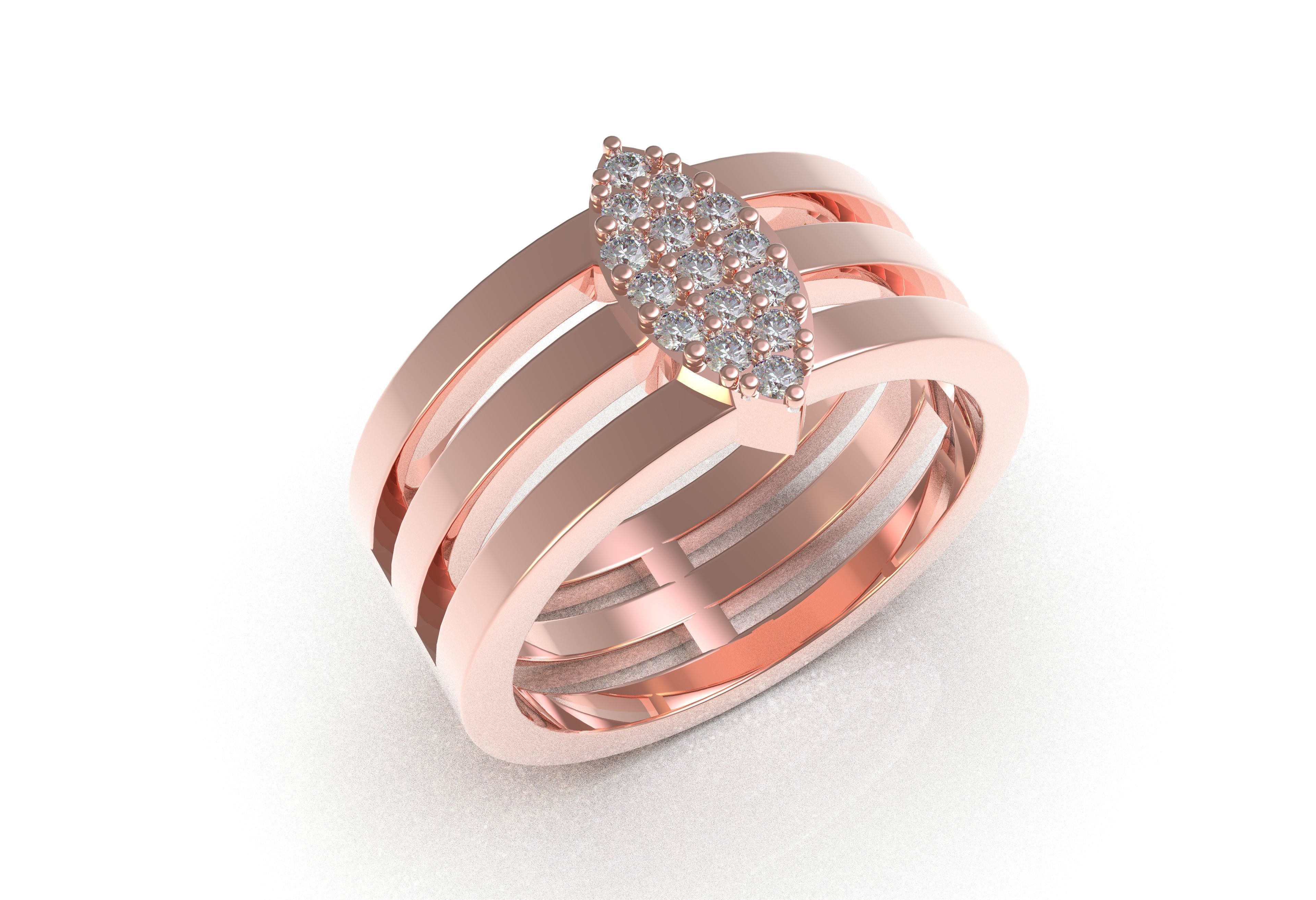 Marquise Head Triple Shank Diamond Ring 3D print model_16