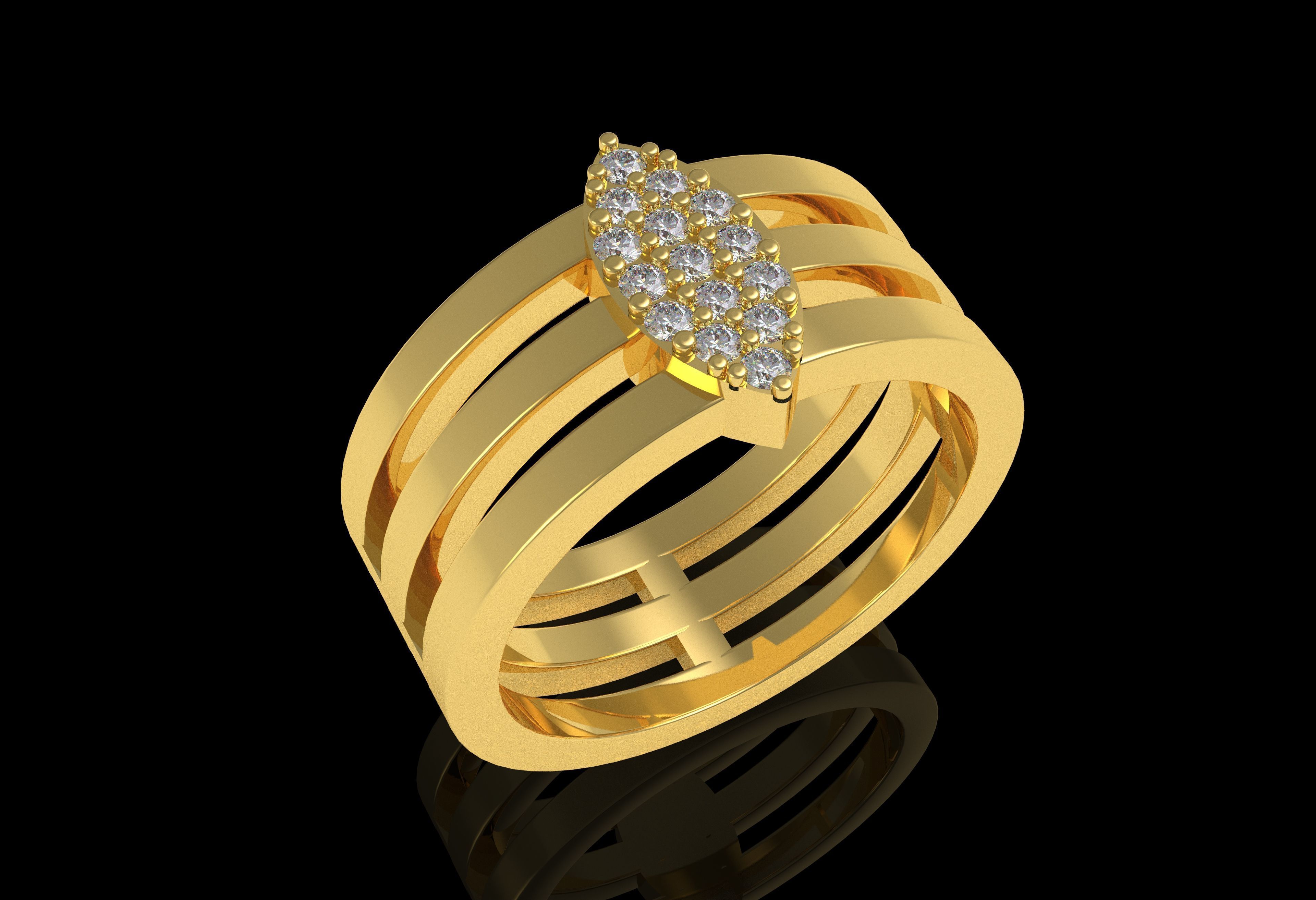 Marquise Head Triple Shank Diamond Ring 3D print model_21